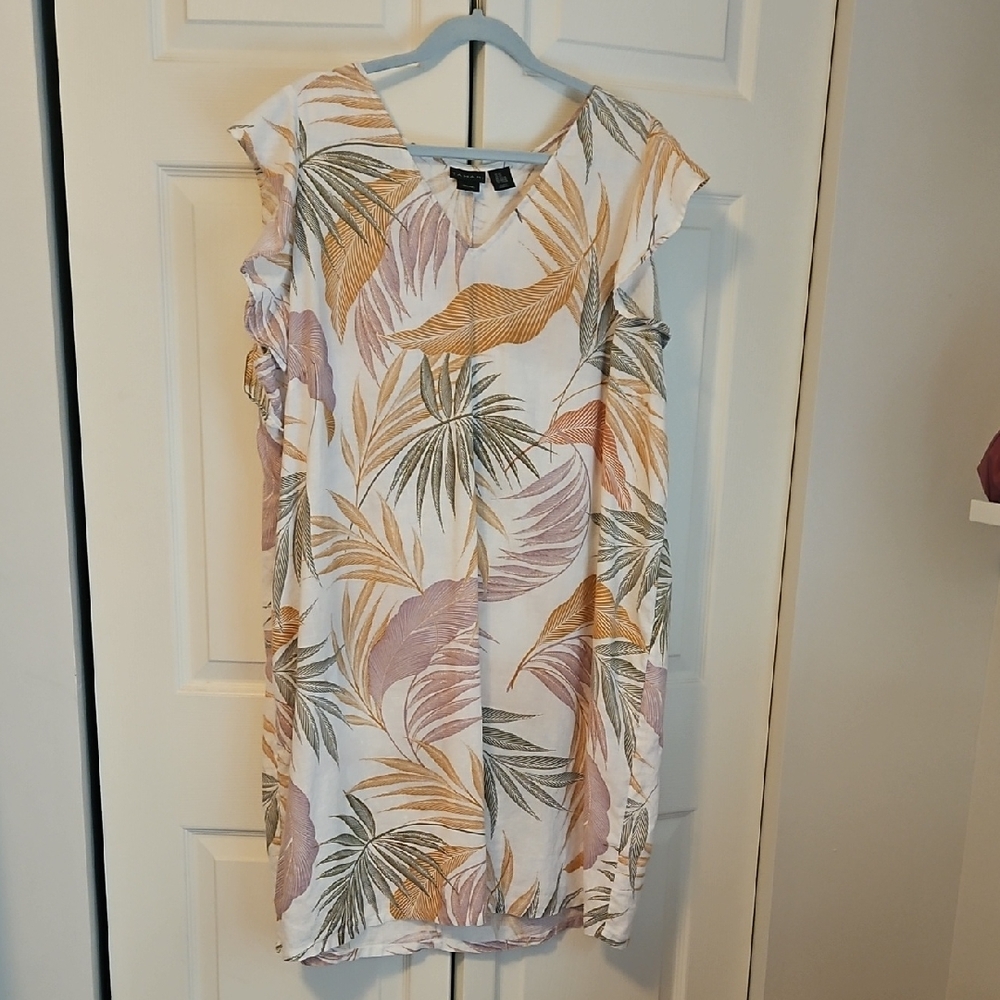 Tahari Linen Dress with Leaf Print